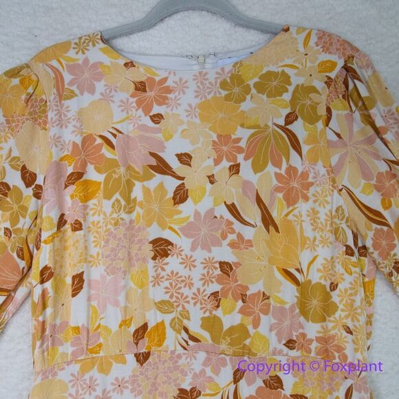 Lost + Wander‎ Sorrento Yellow Multi Floral Print Tiered Mini Dress, size L - Picture 4 of 16